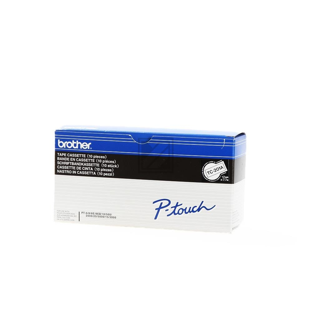 TC201A BROTHER PT Schriftband (10) 12mm weiss schwarz 10x7,7 Meter laminiert
