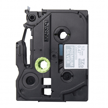 TZEPR935 BROTHER PT Schriftband 12mm weiss silber 8 Meter laminiert