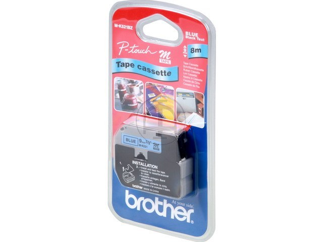 MK521BZ BROTHER PTOUCH 9mm BLAU-SCHWARZ Schriftband 8m nicht laminiert