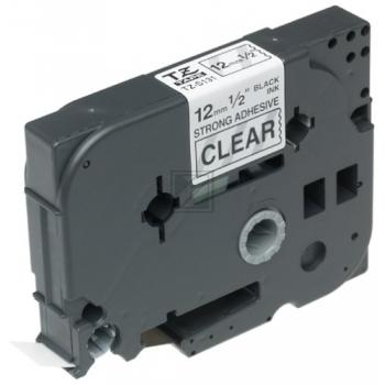 TZES131 BROTHER PT Schriftband 12mm klar schwarz 8 Meter laminiert