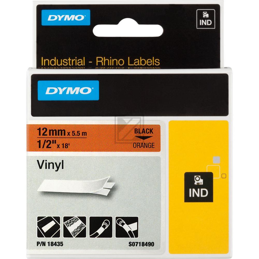 18435 DYMO IND Schriftband 12mm schwarz orange 5,5 Meter Vinyl