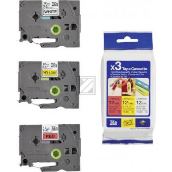 TZE31M3 BROTHER PT Schriftband (3) 12mm gelb rot weiss schwarz 3x8 Meter