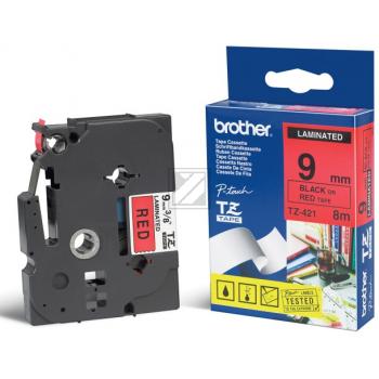 TZE421 BROTHER PT Schriftband 9mm rot schwarz 8 Meter laminiert