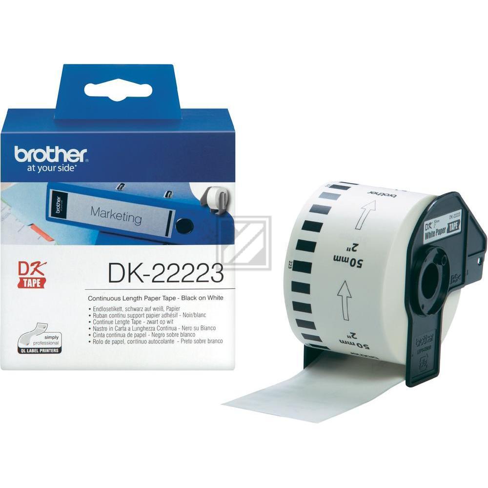 DK22223 BROTHER QL550 Etikettenrolle 50mm weiss schwarz 30,48 Meter permanent