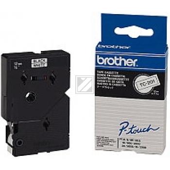 TC201 BROTHER PT Schriftband 12mm weiss schwarz 7,7 Meter laminiert