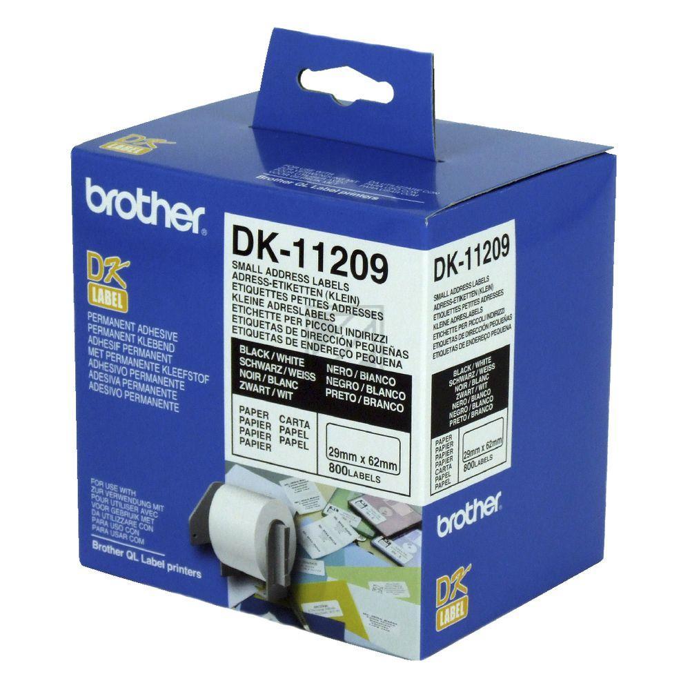 DK11209 BROTHER QL550 Etikettenrolle 62x29mm weiss schwarz 800 Stück