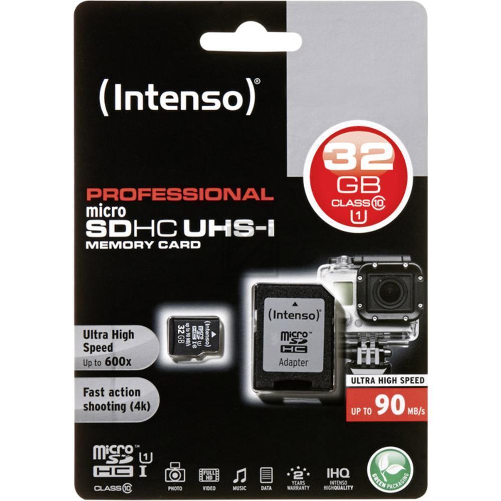 INTENSO MICRO SDHC KARTE UHS-I 32GB 3433480 90MB/s mit Adapter