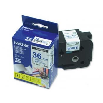 TZE263 BROTHER PT Schriftband 36mm weiss blau 8 Meter laminiert