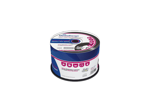 MEDIARANGE CDR80 700MB 52x IW (50) CB MR226 Cake Box inkjet printable