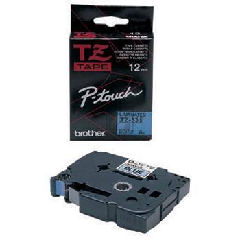 TZE531 BROTHER PT Schriftband 12mm blau schwarz 8 Meter laminiert