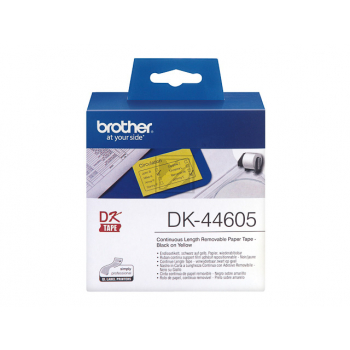 DK44605 BROTHER QL550 Etikettenrolle 62mm gelb schwarz 30,48 Meter abloesbar