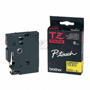 TZEC31 BROTHER PT Schriftband 12mm gelb schwarz 5 Meter laminiert