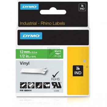 1805414 DYMO IND Schriftband 12mm weiss gruen 5,5 Meter Vinyl