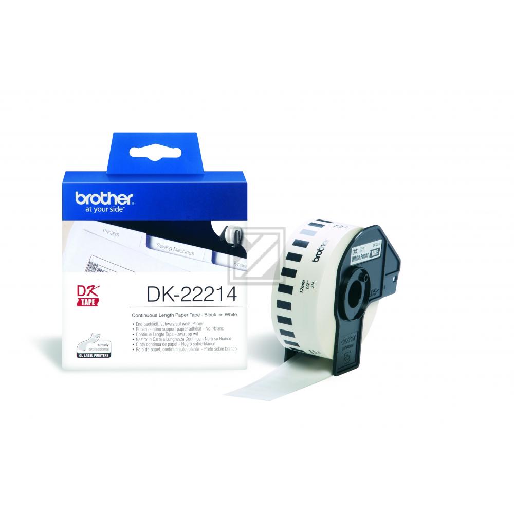 DK22214 BROTHER QL550 Etikettenrolle 12mm weiss schwarz 30,48 Meter permanent