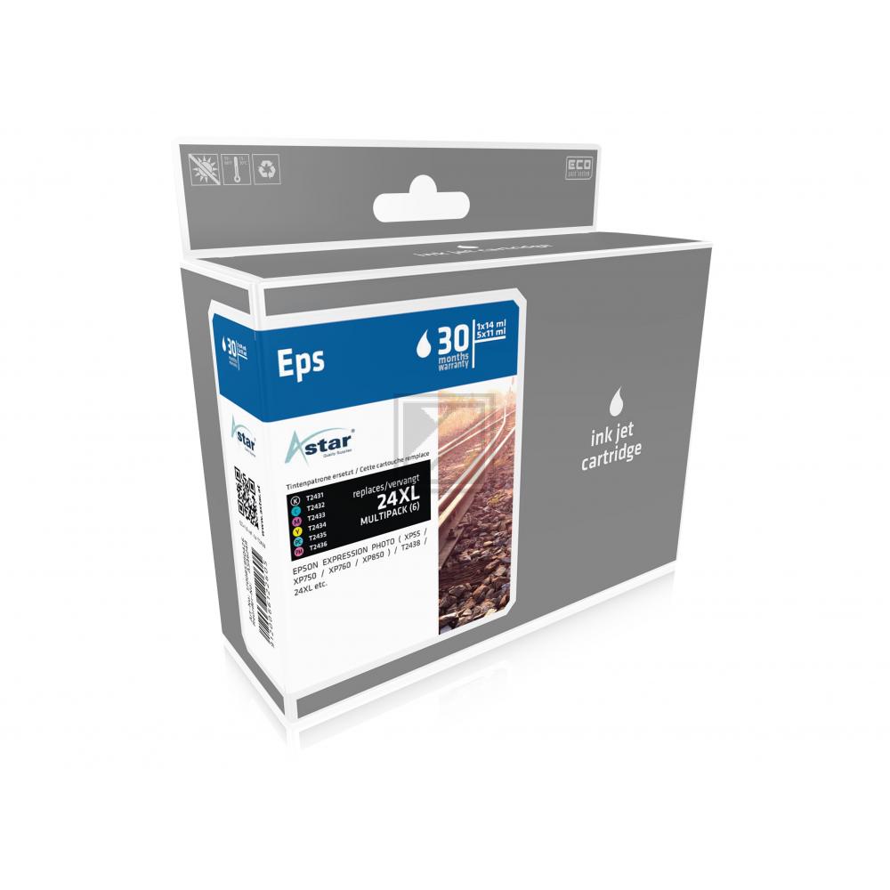 AS46249 ASTAR EPSON T2438 XP Tinte (6) cmyk gy/lg/pc/pm HC rebuilt 1x500/5x740