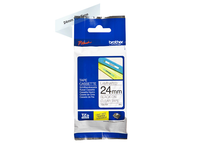 TZE151 BROTHER PTOUCH 24mm KLAR-SCHWARZ Schriftband 8m laminiert