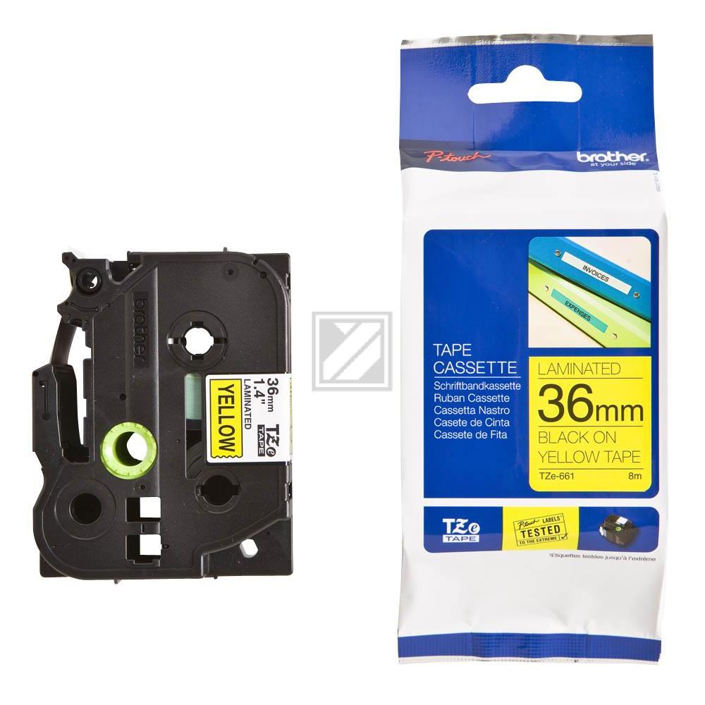 TZE661 BROTHER PT Schriftband 36mm gelb schwarz 8 Meter laminiert