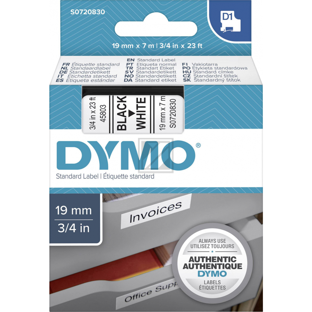 S0720830 DYMO D1 Schriftband 19mm schwarz weiss 7 Meter