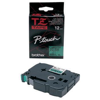 TZE731 BROTHER PT Schriftband 12mm gruen schwarz 8 Meter laminiert