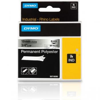 18487 DYMO IND Schriftband 19mm schwarz metallgrau 5,5 Meter PES