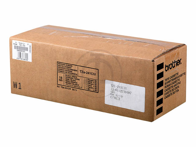 TZE241CIV BROTHER PTOUCH 18mm WEISS-SCH Schriftband 8m laminiert