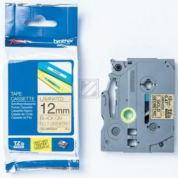 TZEMPGG31 BROTHER PT Schriftband 12mm schwarz gold 4 Meter laminiert