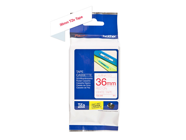 TZE262 BROTHER PTOUCH 36mm WEISS-ROT Schriftband 8m laminiert