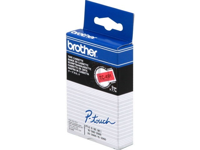 TC491 BROTHER PTOUCH 9mm ROT-SCHWARZ Schriftband 7,7m laminiert