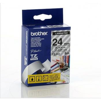 TZES151 BROTHER PT Schriftband 24mm klar schwarz 8 Meter laminiert