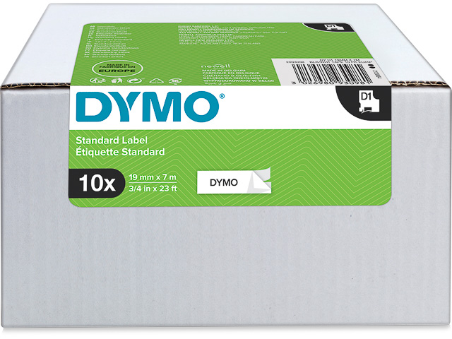 2093098 DYMO D1 19MM (10) SCHWARZ-WEISS Schriftband 7m selbstklebend