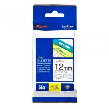 TZEM31 BROTHER PT Schriftband 12mm klar matt schwarz 8 Meter laminiert
