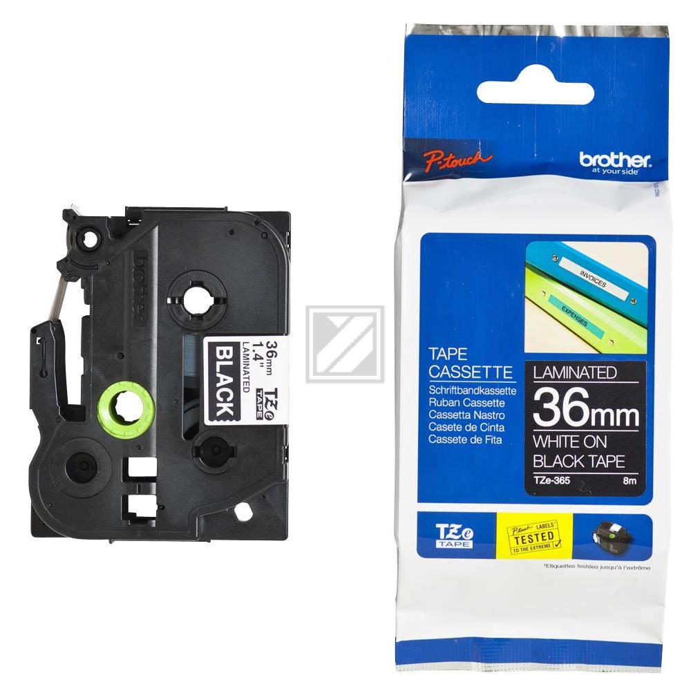 TZE365 BROTHER PT Schriftband 36mm schwarz weiss 8 Meter laminiert