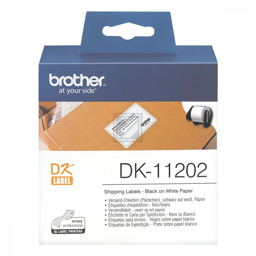 DK11202 BROTHER QL550 Etikettenrolle 62x100mm weiss schwarz 300 Stück
