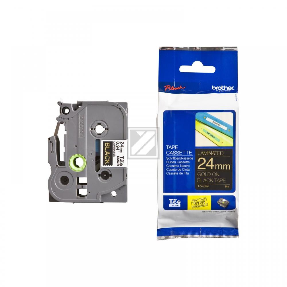 TZE354 BROTHER PT Schriftband 24mm schwarz gold 8 Meter laminiert