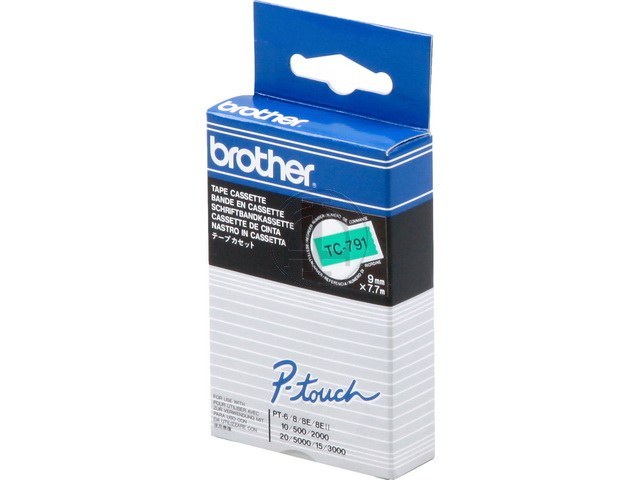 TC791 BROTHER PTOUCH 9mm GRUEN-SCHWARZ Schriftband 7,7m laminiert