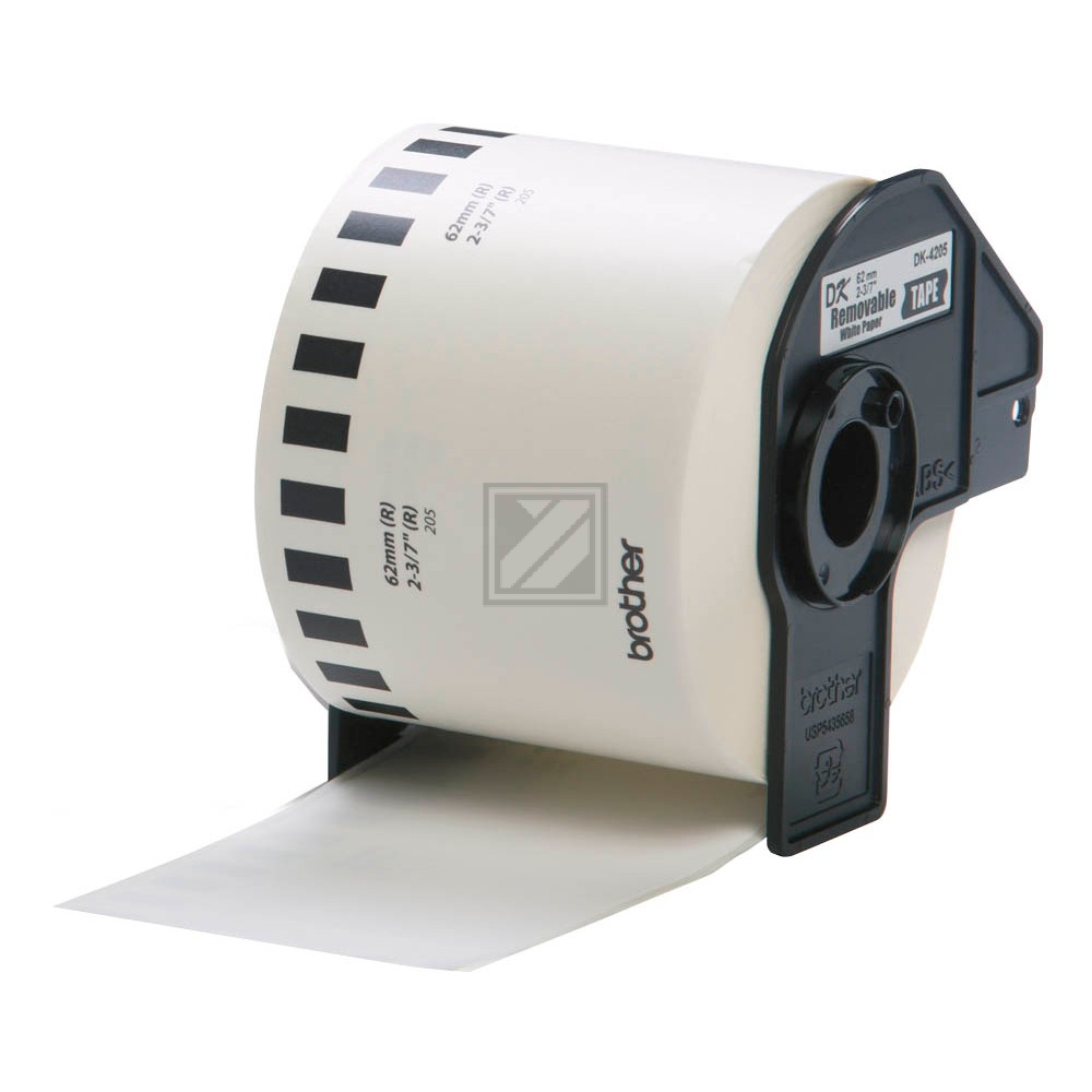 DK44205 BROTHER QL550 Etikettenrolle 62mm weiss schwarz 30,48 Meter abloesbar