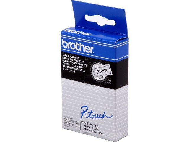 TC101 BROTHER PTOUCH 12mm KLAR-SCHWARZ Schriftband 7,7m laminiert