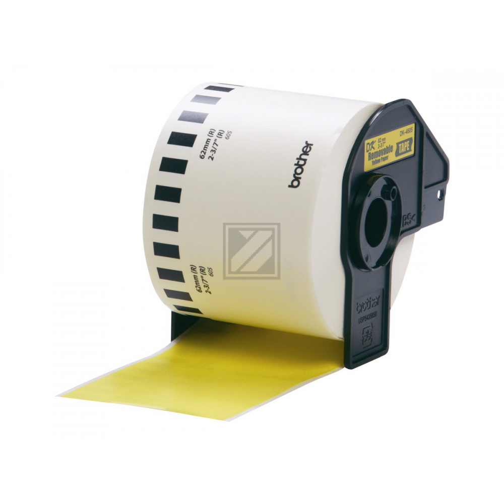 DK44605 BROTHER QL550 Etikettenrolle 62mm gelb schwarz 30,48 Meter abloesbar
