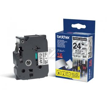TZES151 BROTHER PT Schriftband 24mm klar schwarz 8 Meter laminiert