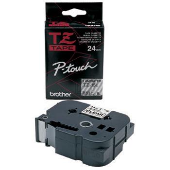 TZE151 BROTHER PT Schriftband 24mm klar schwarz 8 Meter laminiert
