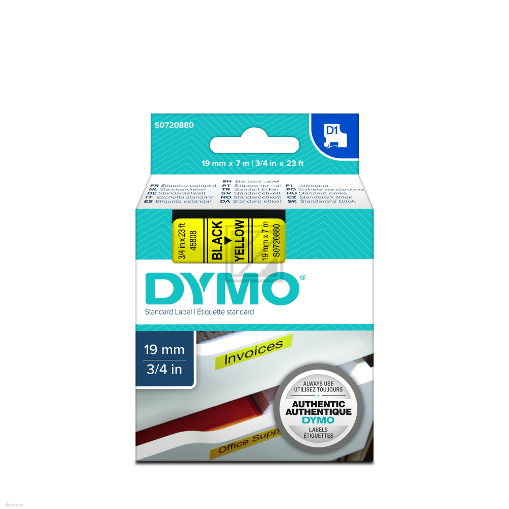 S0720880 DYMO D1 Schriftband 19mm schwarz gelb 7 Meter