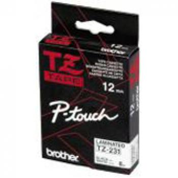 TZE231 BROTHER PT Schriftband 12mm weiss schwarz 8 Meter laminiert