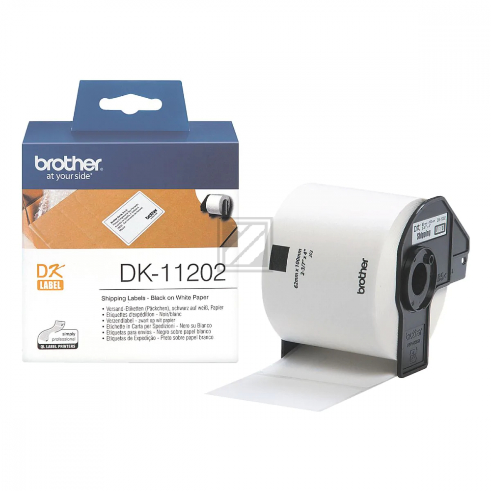 DK11202 BROTHER QL550 Etikettenrolle 62x100mm weiss schwarz 300 Stück