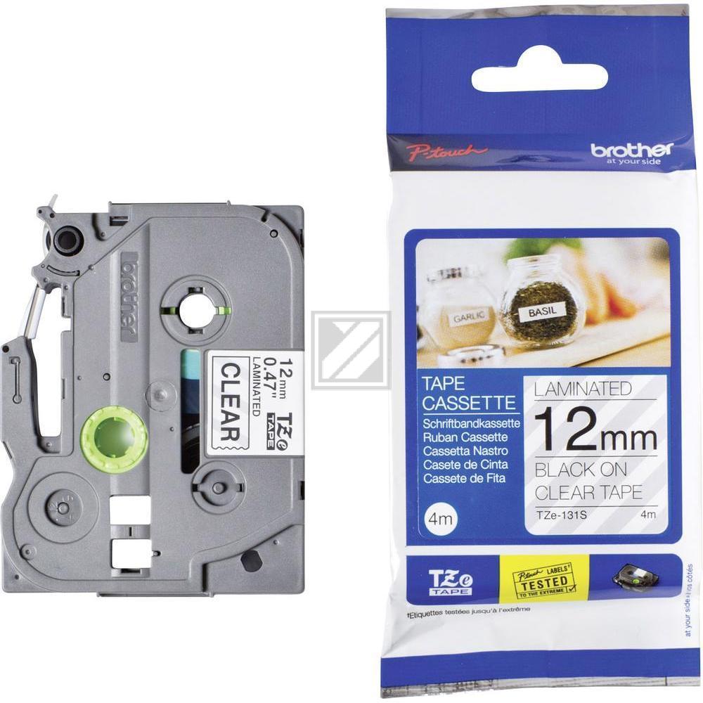 TZE131S BROTHER PT Schriftband 12mm klar schwarz 4 Meter laminiert