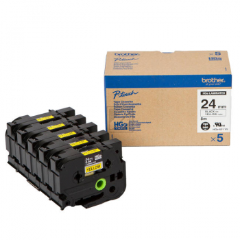 HGE651V5 BROTHER PT Schriftband (5) 24mm gelb schwarz 5x8 Meter laminiert