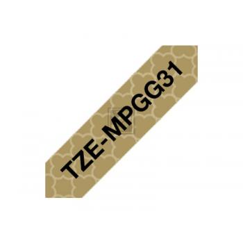 TZEMPGG31 BROTHER PT Schriftband 12mm schwarz gold 4 Meter laminiert