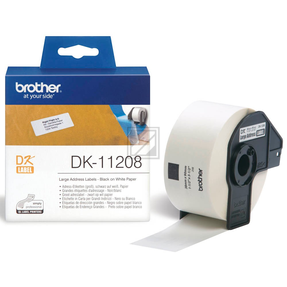 DK11208 BROTHER QL550 Etikettenrolle 38x90mm weiss schwarz 400 Stück