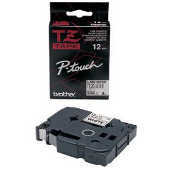 TZE231 BROTHER PT Schriftband 12mm weiss schwarz 8 Meter laminiert