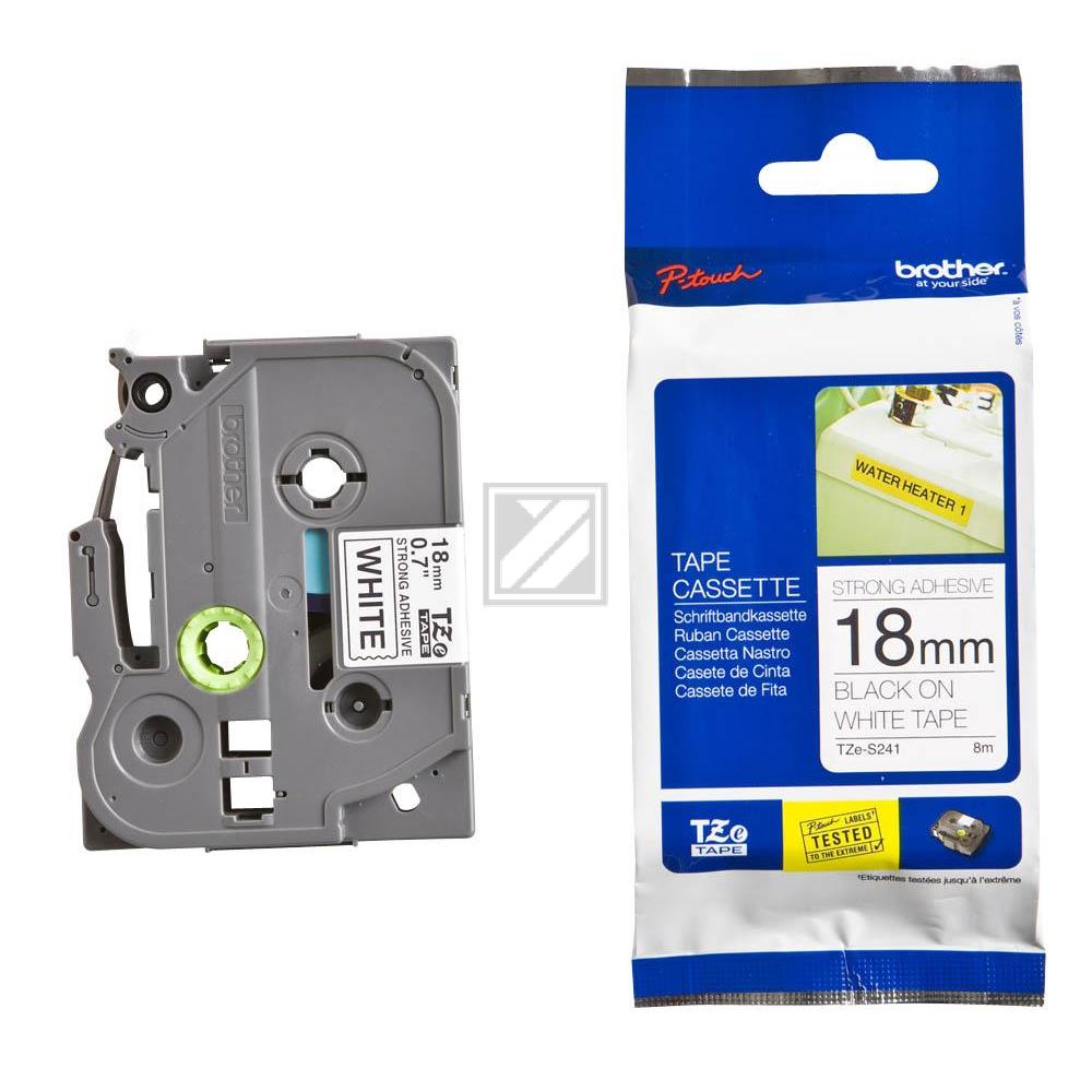 TZES241 BROTHER PT Schriftband 18mm weiss schwarz 8 Meter laminiert