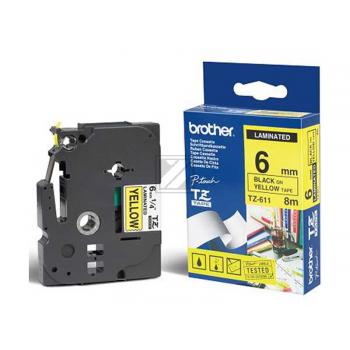 TZE611 BROTHER PT Schriftband 6mm gelb schwarz 8 Meter laminiert